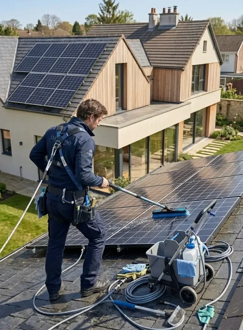 Nettoyage de panneaux solaires à l'eau ultra-pure sur toit de pavillon en Seine-et-Marne par Crystali